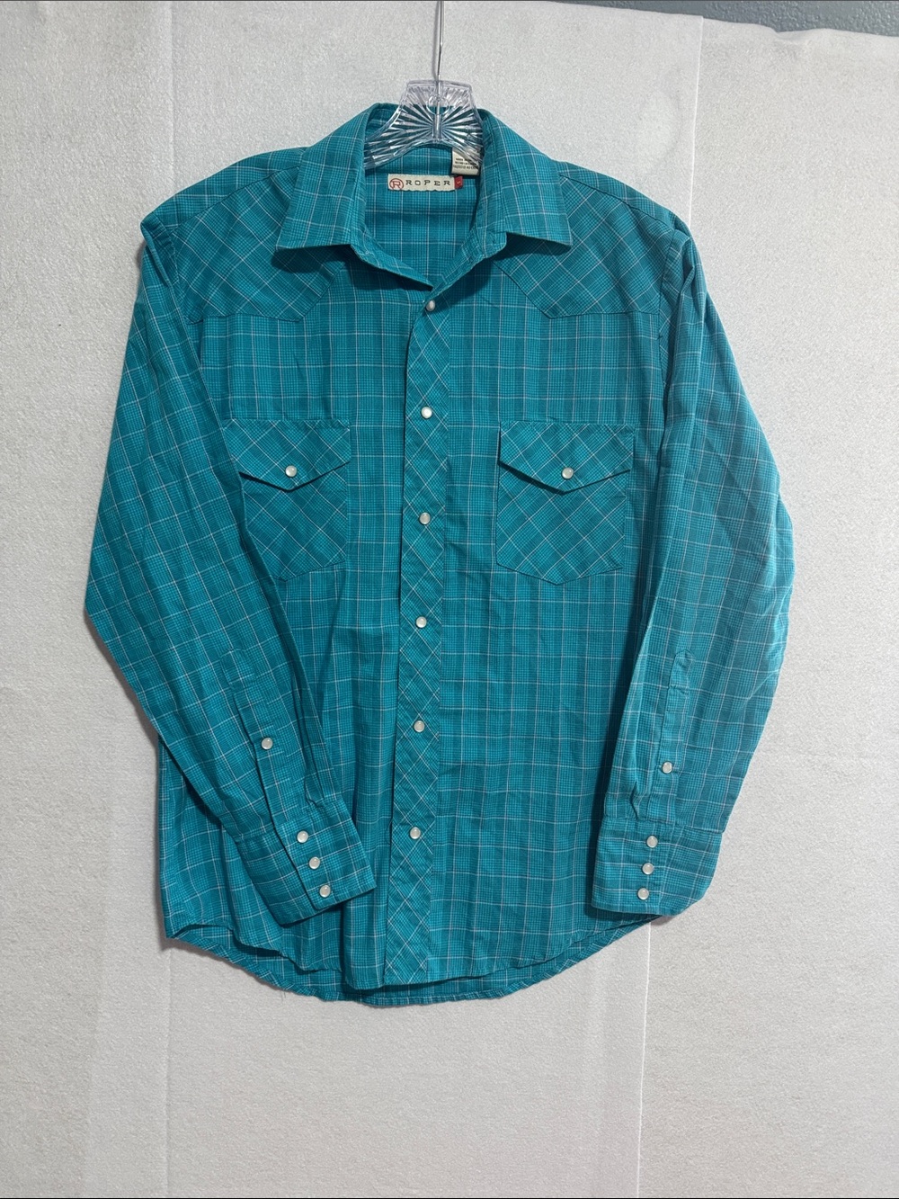 Roper Teal Pearl Snap Plaid Long-Sleeve Western Shirt